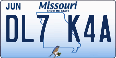 MO license plate DL7K4A