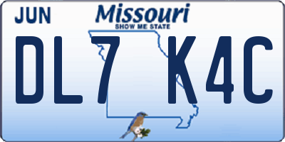 MO license plate DL7K4C