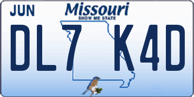 MO license plate DL7K4D