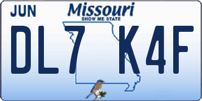 MO license plate DL7K4F