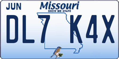 MO license plate DL7K4X