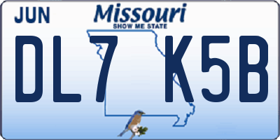MO license plate DL7K5B