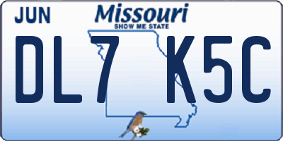 MO license plate DL7K5C