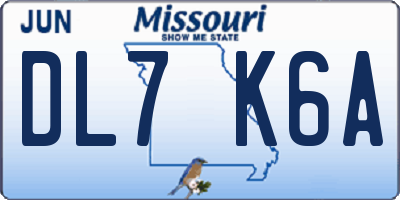 MO license plate DL7K6A