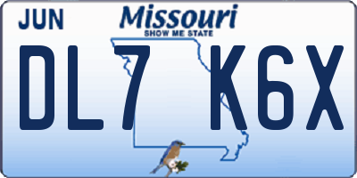 MO license plate DL7K6X