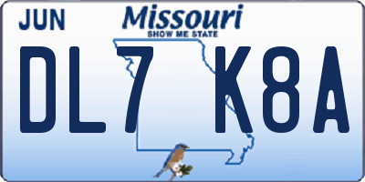 MO license plate DL7K8A