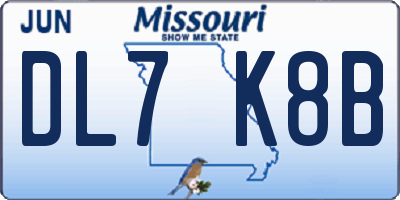 MO license plate DL7K8B