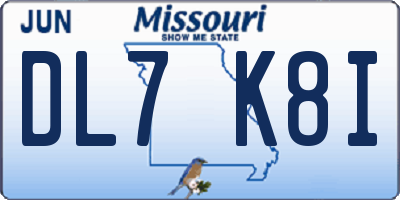 MO license plate DL7K8I