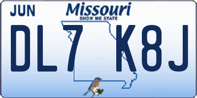 MO license plate DL7K8J