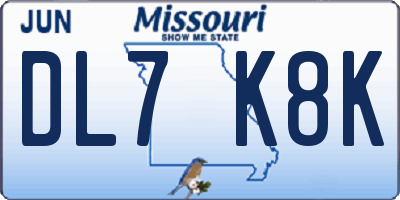 MO license plate DL7K8K