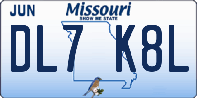 MO license plate DL7K8L