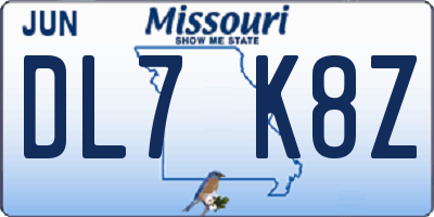 MO license plate DL7K8Z