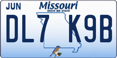 MO license plate DL7K9B