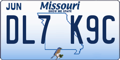 MO license plate DL7K9C