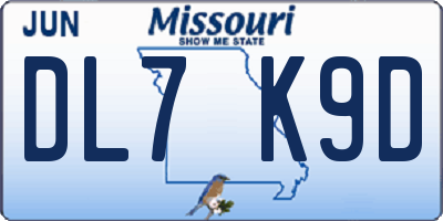 MO license plate DL7K9D
