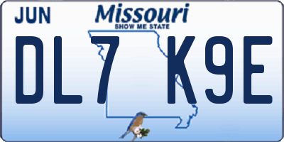 MO license plate DL7K9E