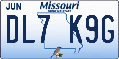 MO license plate DL7K9G
