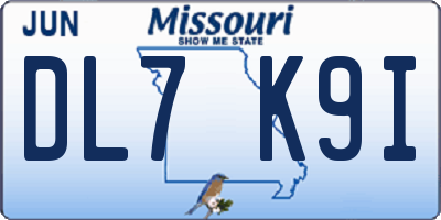 MO license plate DL7K9I
