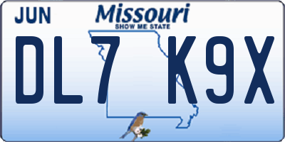 MO license plate DL7K9X