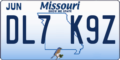 MO license plate DL7K9Z