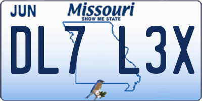 MO license plate DL7L3X