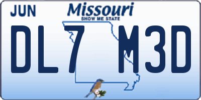 MO license plate DL7M3D
