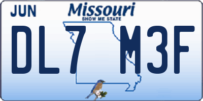 MO license plate DL7M3F