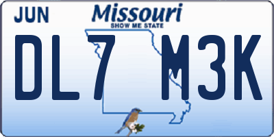 MO license plate DL7M3K