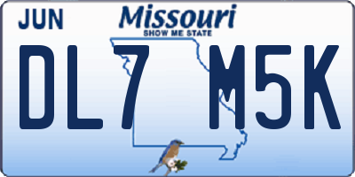 MO license plate DL7M5K