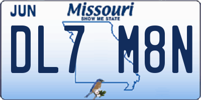 MO license plate DL7M8N