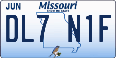 MO license plate DL7N1F