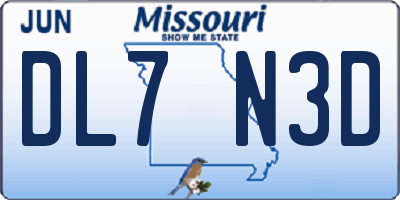 MO license plate DL7N3D