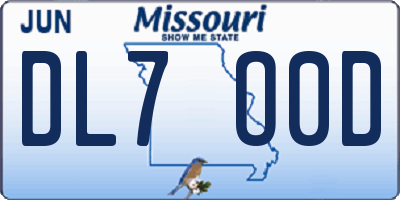 MO license plate DL7O0D