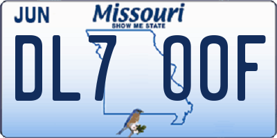 MO license plate DL7O0F