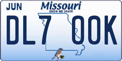 MO license plate DL7O0K