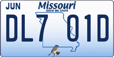 MO license plate DL7O1D