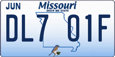 MO license plate DL7O1F
