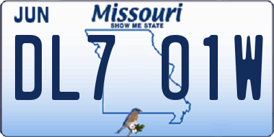 MO license plate DL7O1W