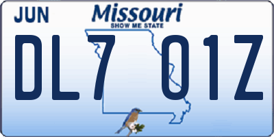 MO license plate DL7O1Z
