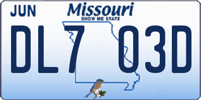 MO license plate DL7O3D