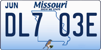 MO license plate DL7O3E