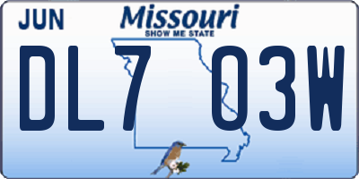 MO license plate DL7O3W