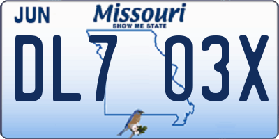 MO license plate DL7O3X