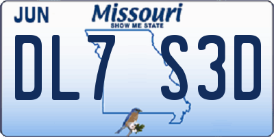 MO license plate DL7S3D