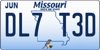 MO license plate DL7T3D