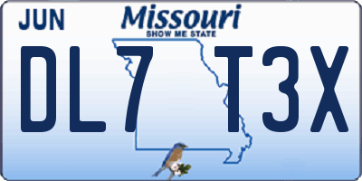 MO license plate DL7T3X