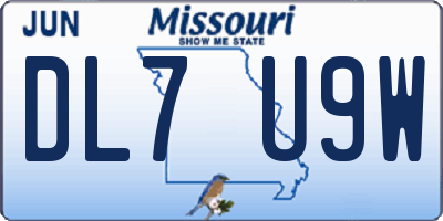 MO license plate DL7U9W