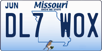 MO license plate DL7W0X
