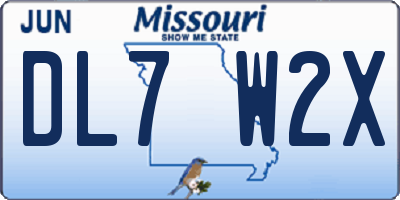MO license plate DL7W2X