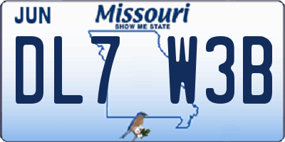 MO license plate DL7W3B